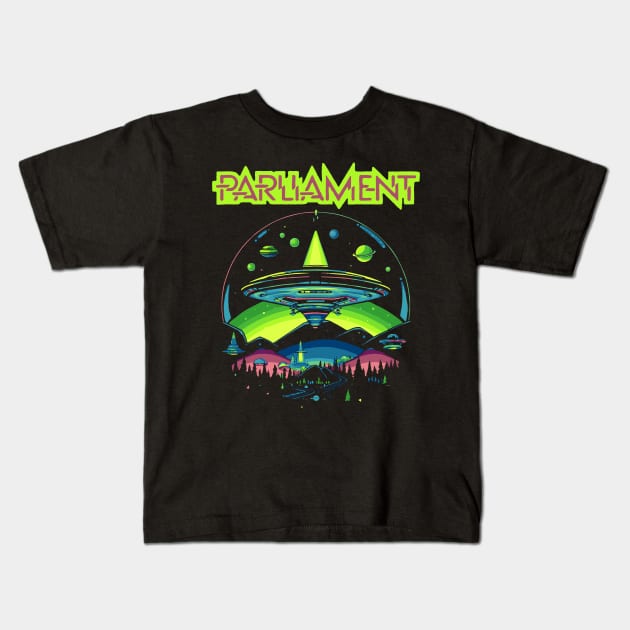 Parliament Funkadelic Retro Mothership UFO Rock Funk Throwback Kids T-Shirt by robotbasecamp